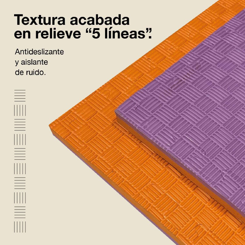 Esterillas naranjas y moradas con relieve de 5 líneas.