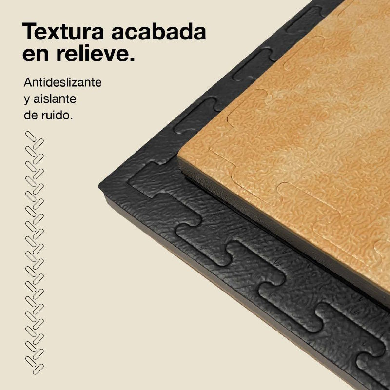 Tapetes de rompecabezas negros y beige con textura en relieve.
