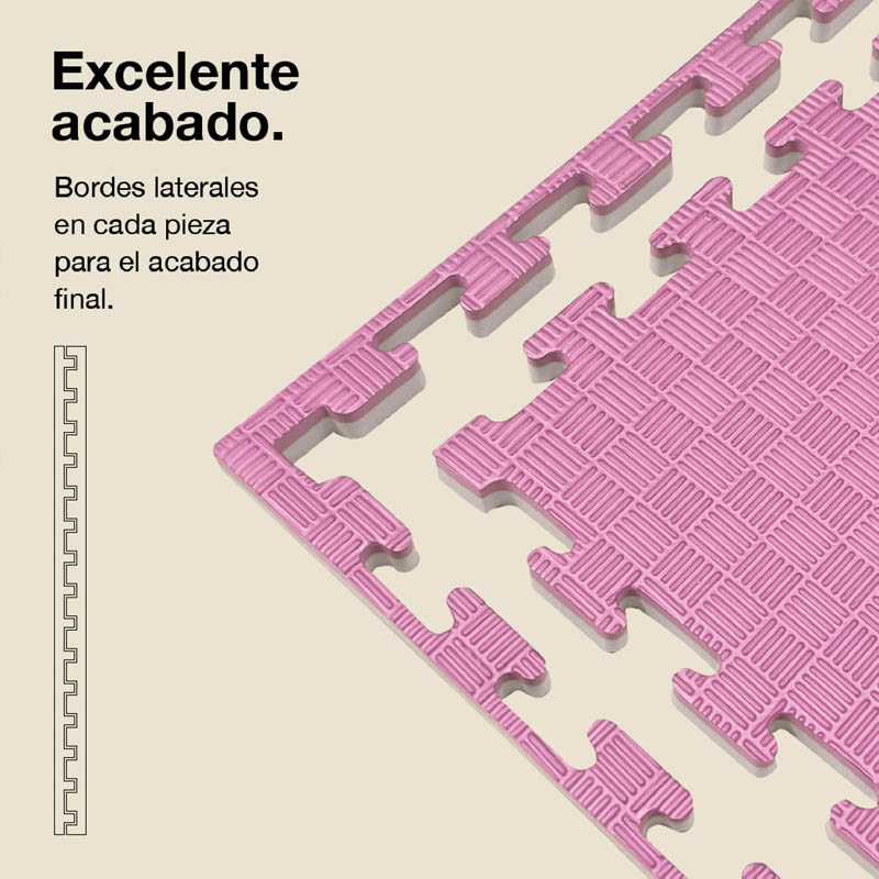 Tapetes de rompecabezas rosas con bordes laterales para un acabado limpio.
