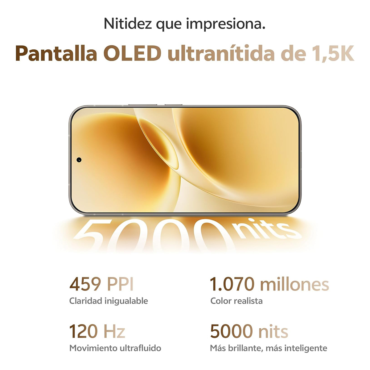 Un smartphone con pantalla OLED 1,5K, 459 PPI, 120 Hz y 5000 nits.