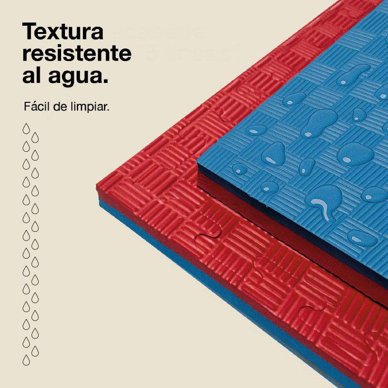 Tapetes de rompecabezas azules y rojos con gotas de agua. Resistente al agua.