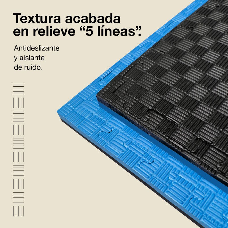 Tapetes de rompecabezas negros y azules con textura en relieve de 5 líneas, antideslizantes.