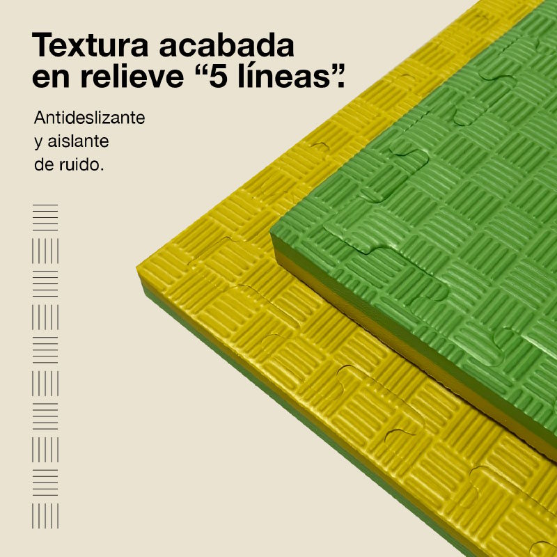 Tapetes de rompecabezas amarillos y verdes con textura en relieve de 5 líneas.