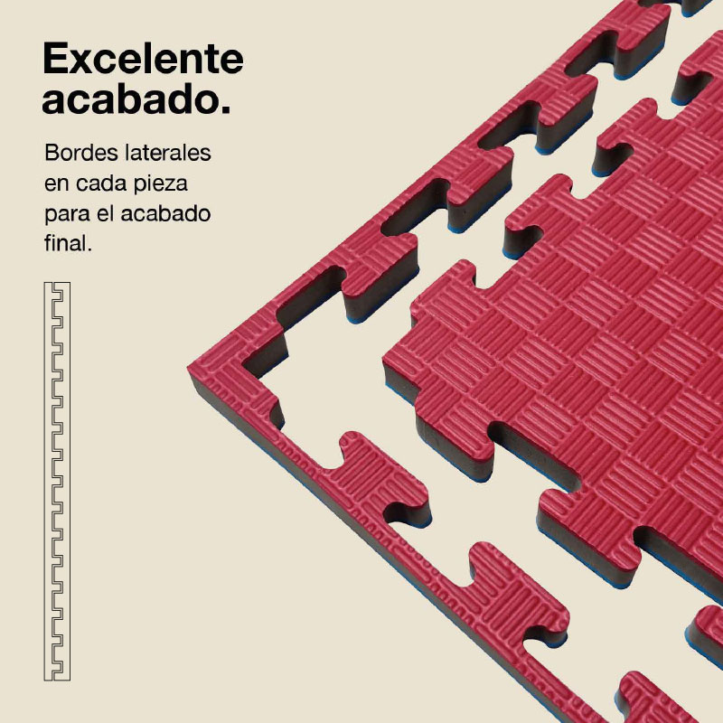 Alfombrillas rojas de rompecabezas entrelazadas con patrón.