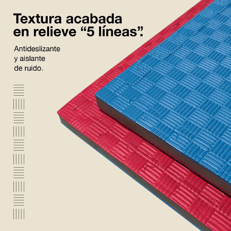 Tapetes rojos y azules con textura en relieve de 5 líneas.