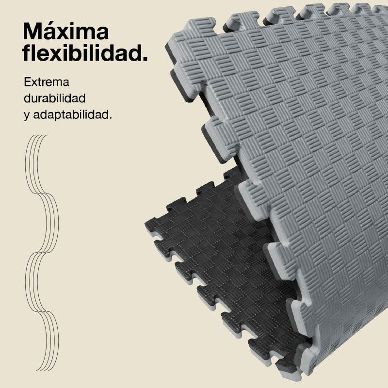 Tapetes grises y negros entrelazados con patrón de diamantes para agarre.