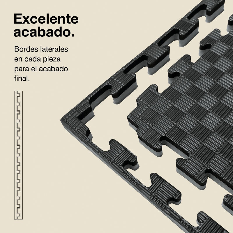 Esteras de rompecabezas negras con patrón y perfil de borde.