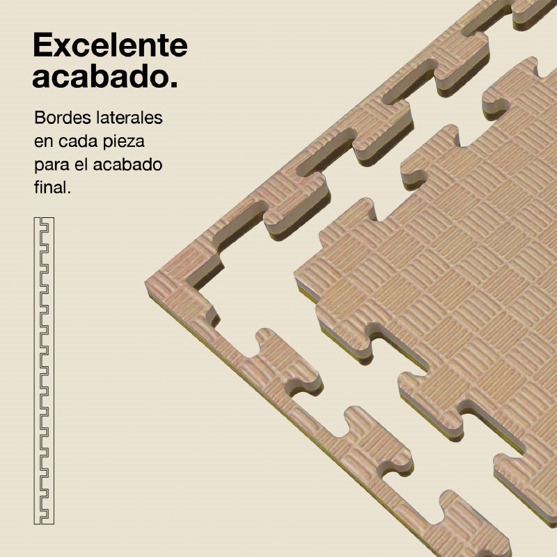 Tapetes de rompecabezas con patrón tejido y bordes laterales para un acabado limpio.