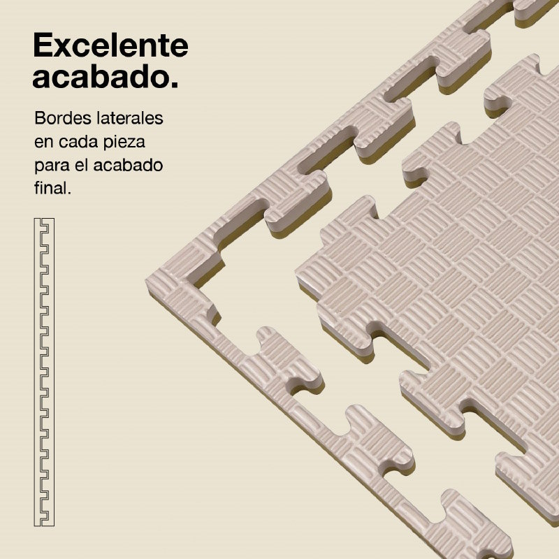 Baldosa de suelo de rompecabezas beige claro con bordes entrelazados para un acabado.