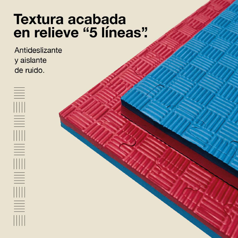 Tapetes de rompecabezas rojos y azules con textura de 5 líneas.