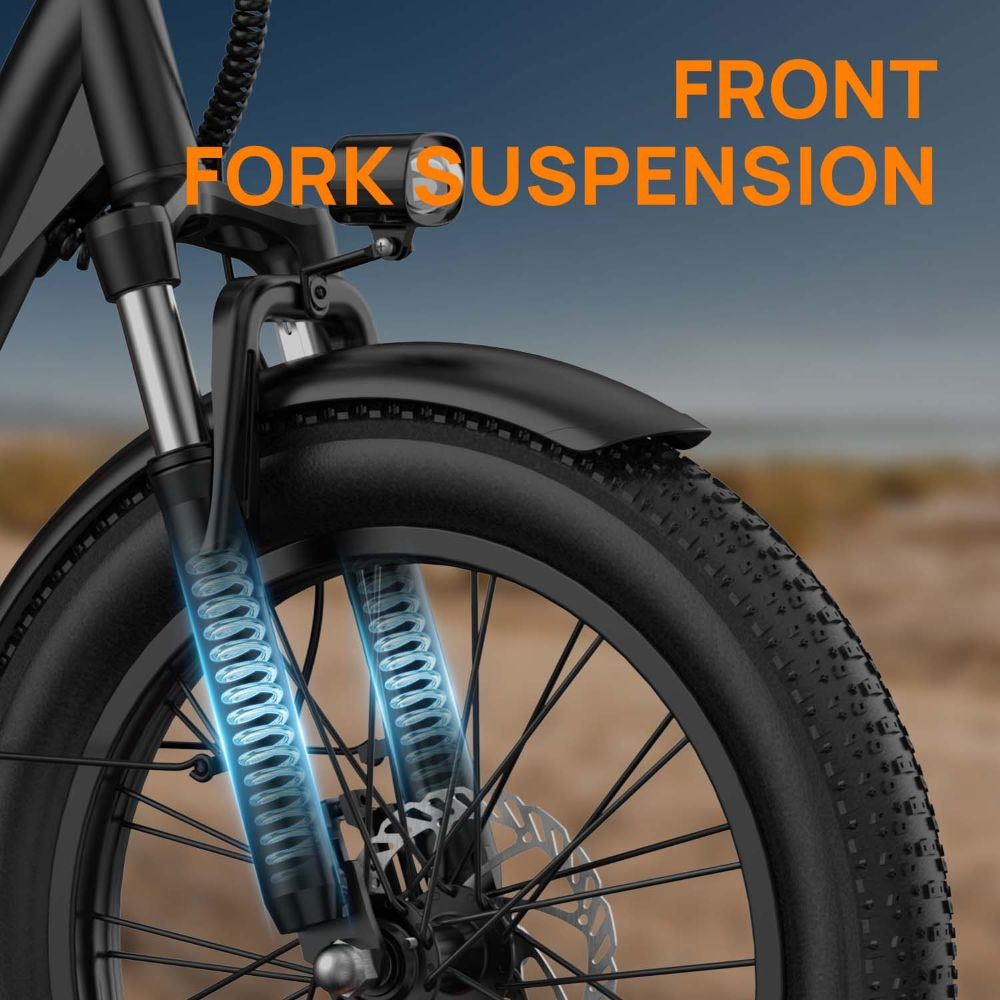 Primer plano de la suspensión de la horquilla delantera de una bicicleta.