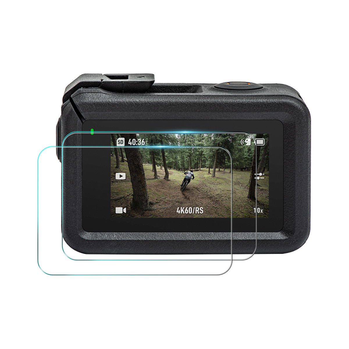 Action cam mostra mountain biker nel bosco a 4K60.