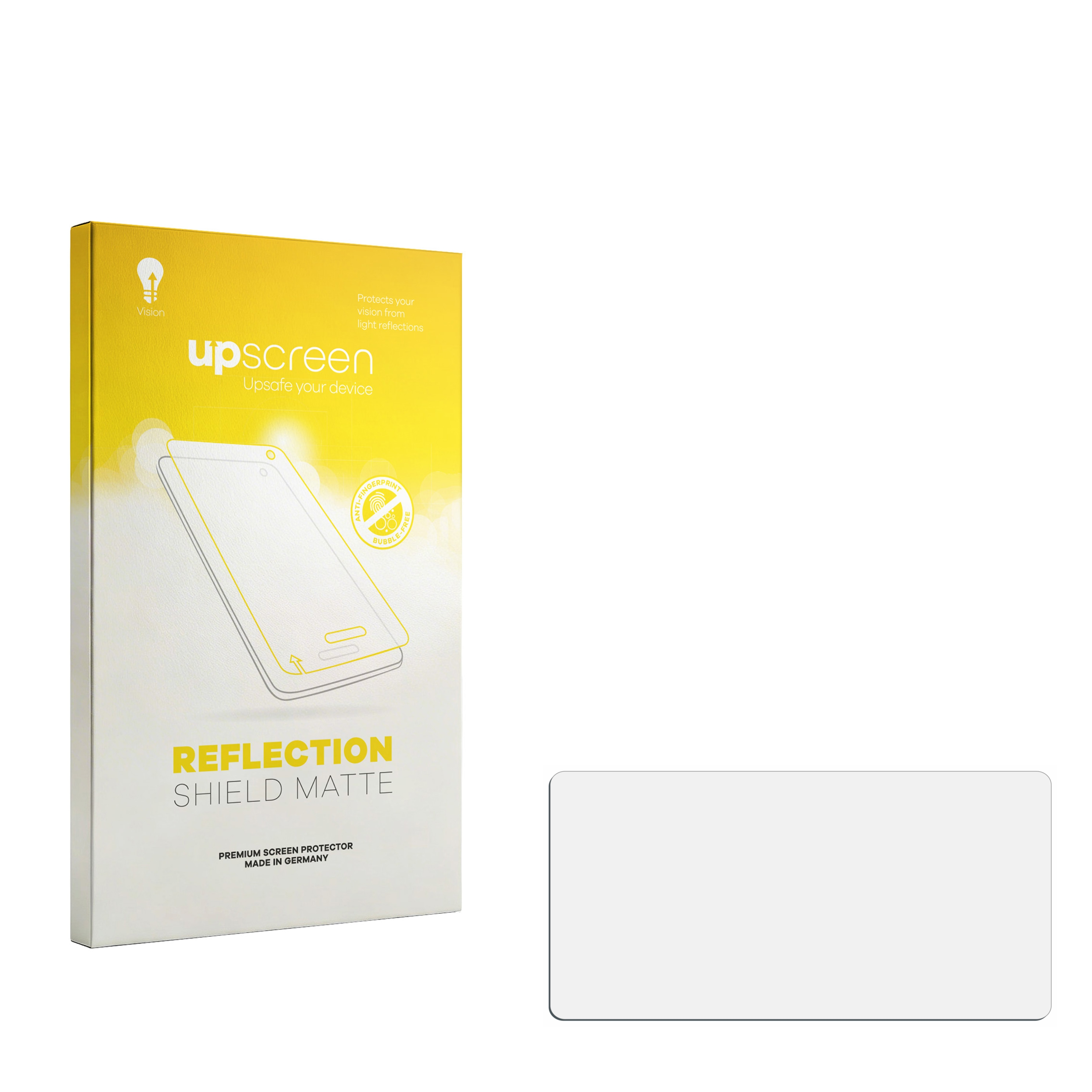 Verpackung für einen matten Displayschutz mit Handy-Abbildung und Siegeln.