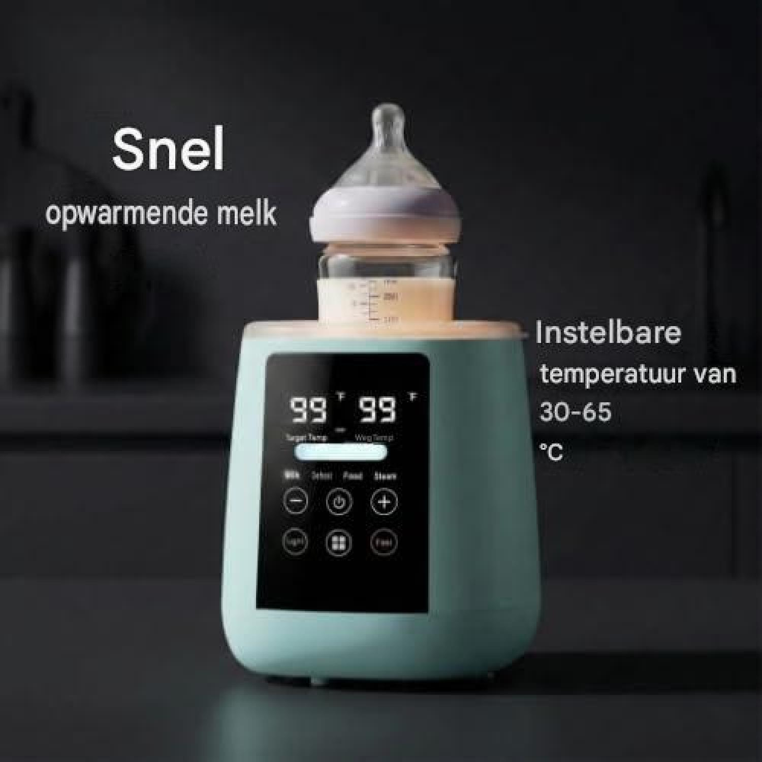 Ein Babyflaschenwärmer mit digitaler Anzeige erwärmt Milch.