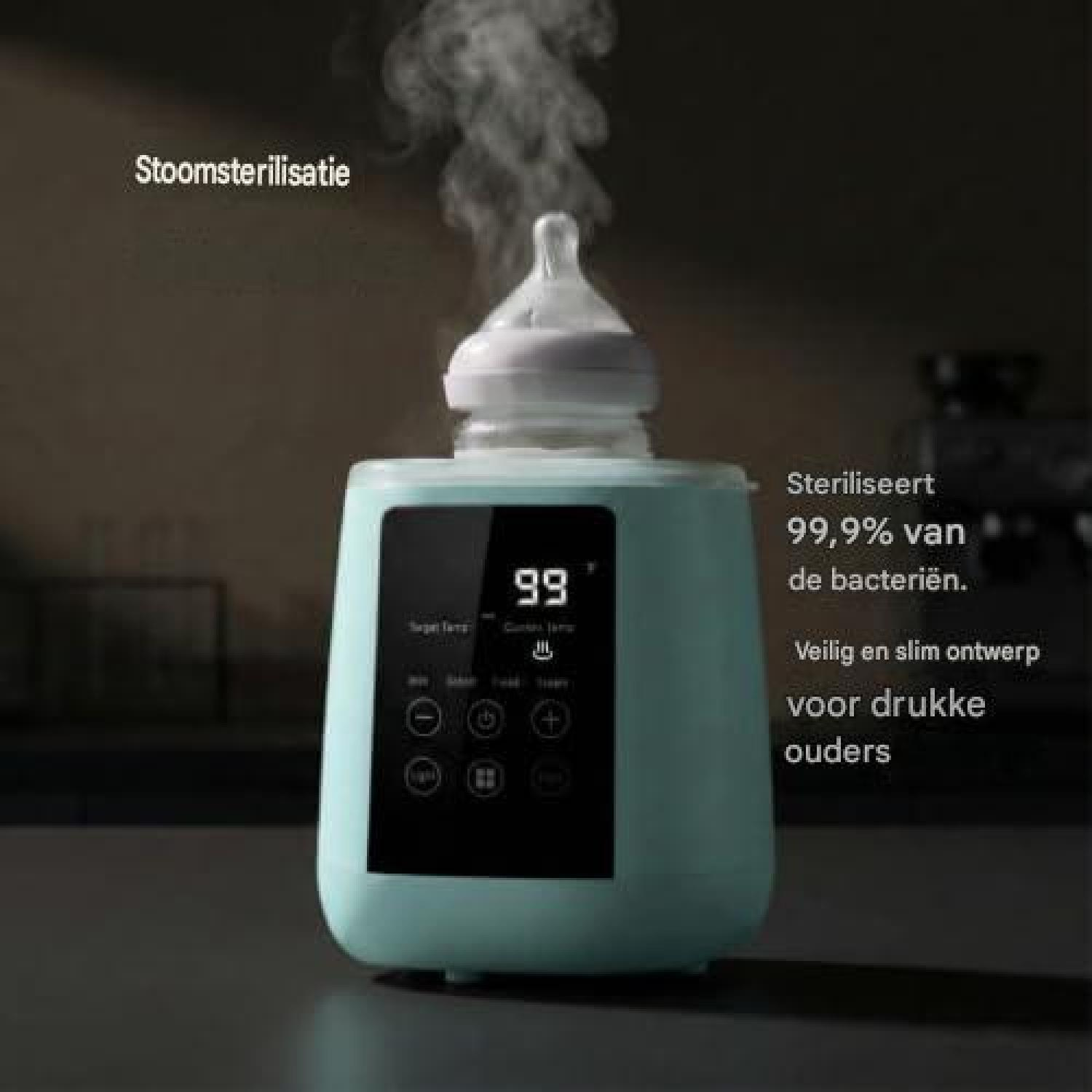 Ein Babyflaschensterilisator mit Dampf, der 99 % der Bakterien abtötet.