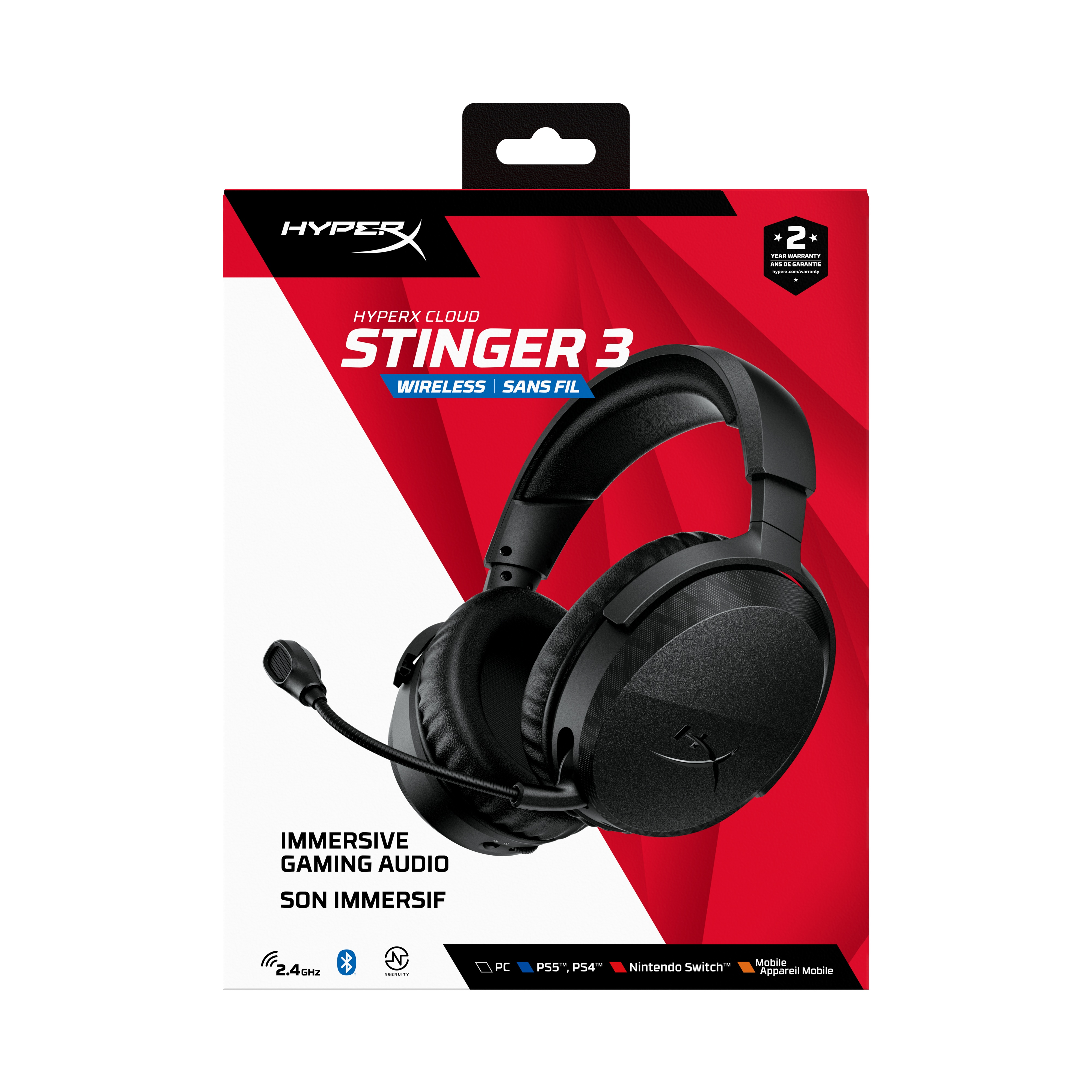 Verpackung für kabellose HyperX Cloud Stinger 3 Gaming-Kopfhörer mit Mikrofon.