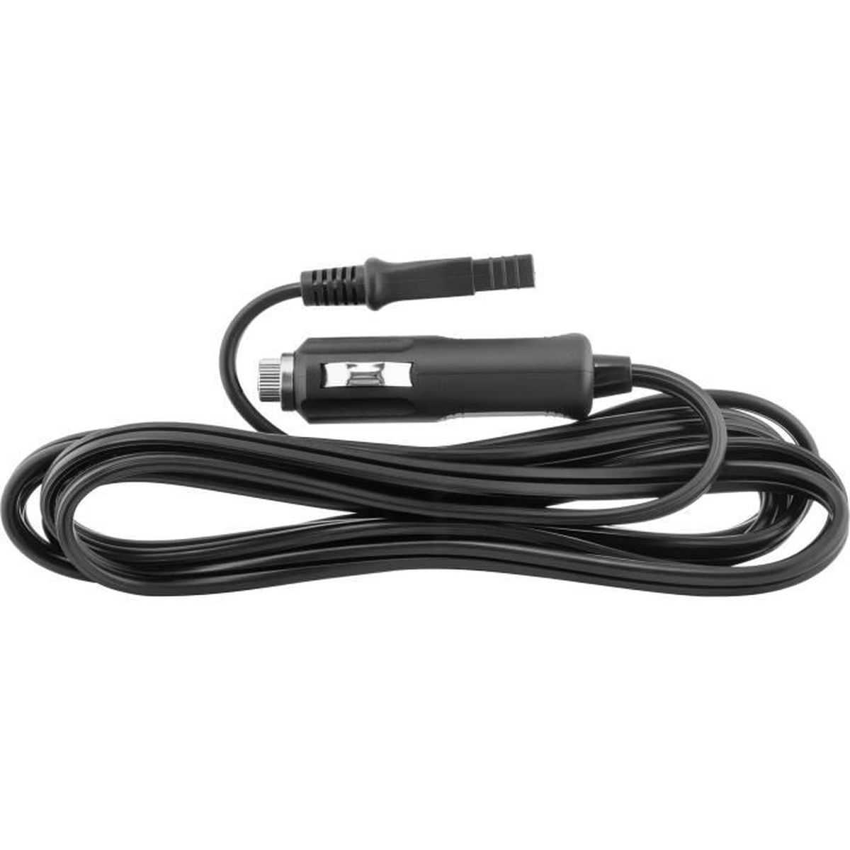 Schwarzes Kabel mit Zigarettenanzünder-Stecker und offenem Ende.