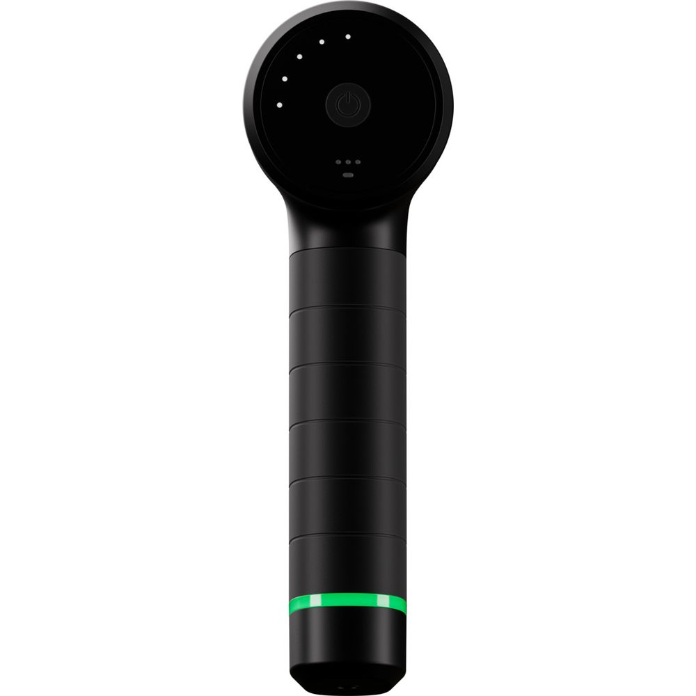 Schwarzer Massagegriff mit grüner LED-Leiste am unteren Ende.