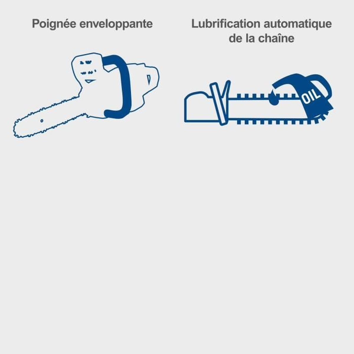 Kettensäge mit Griff und automatischer Kettenschmierung.