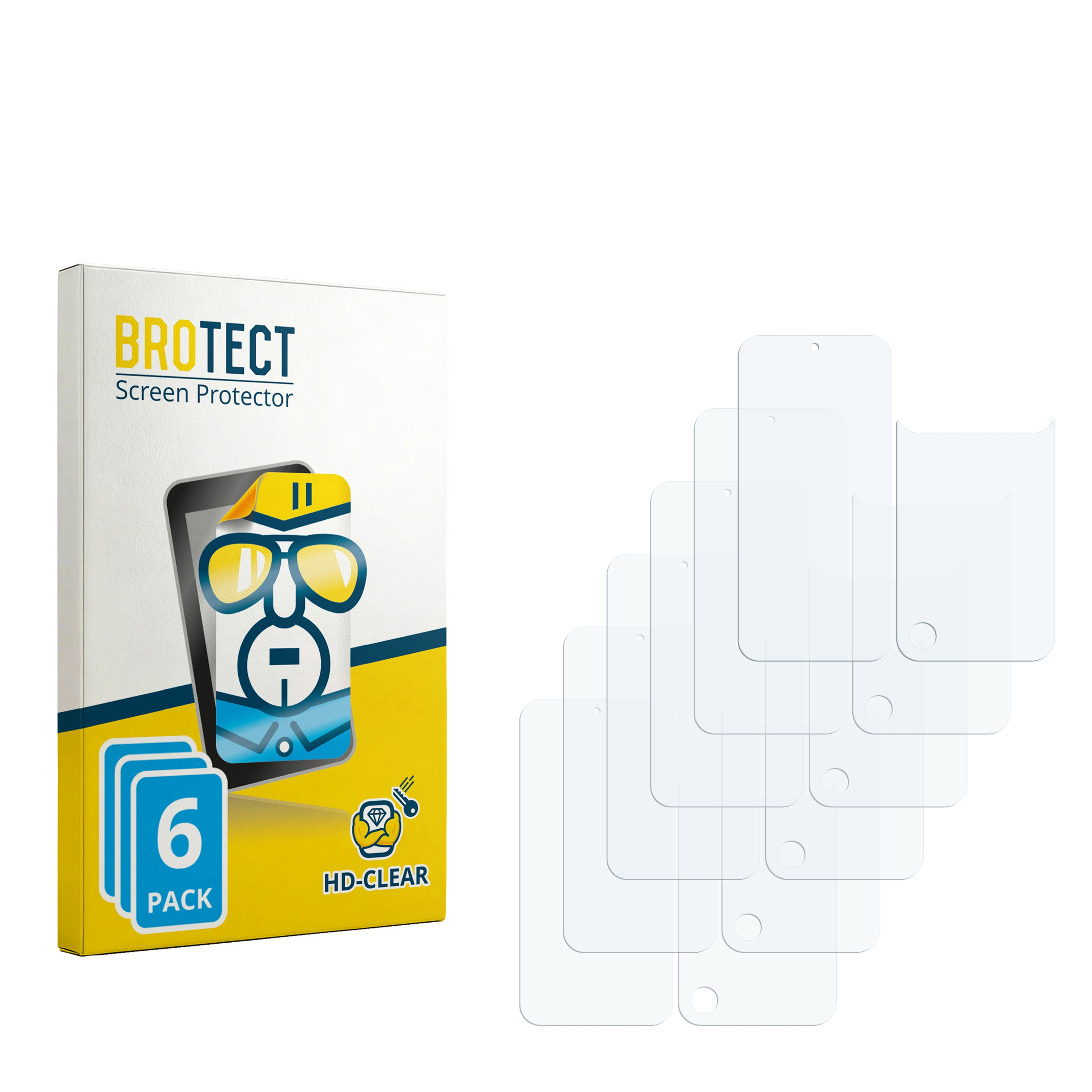 Packung mit 6 Displayschutzfolien und einzelnen Schutzfolien.