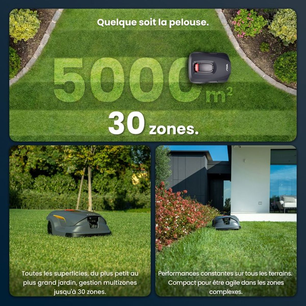 Mähroboter auf Grasflächen mit 5000 m² und 30 Zonen.
