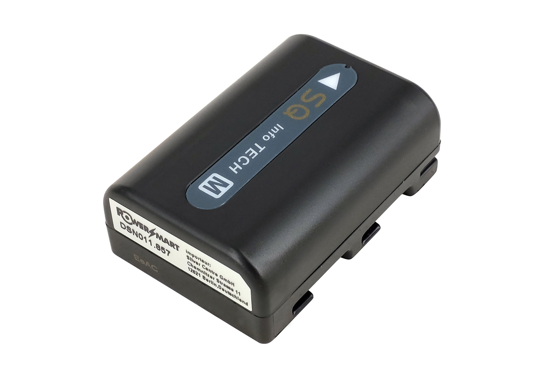 Ein schwarzer Akku mit dem Aufdruck "Power Smart" und Modellnummer.