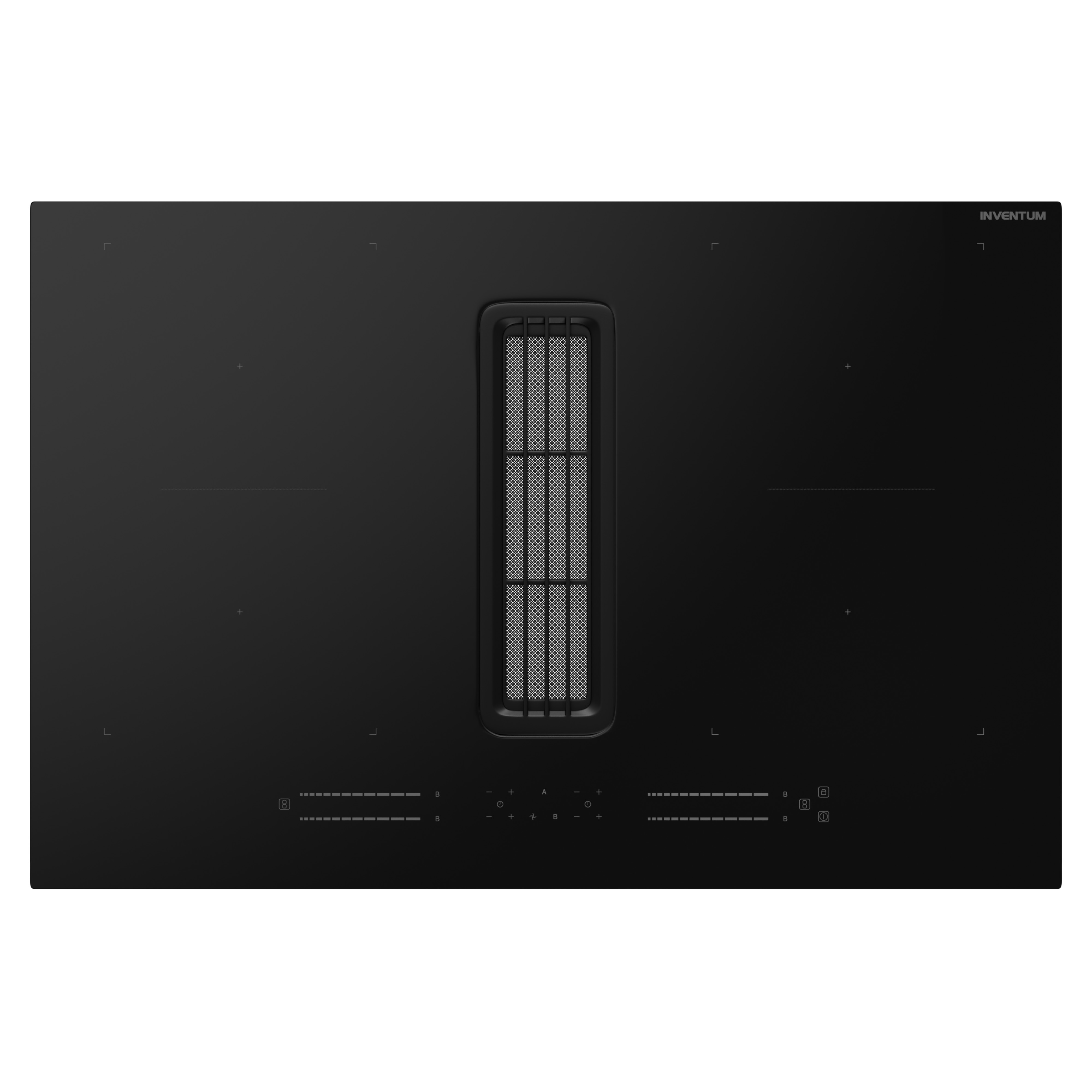 Plaque à induction noire avec grille de ventilation intégrée au centre.