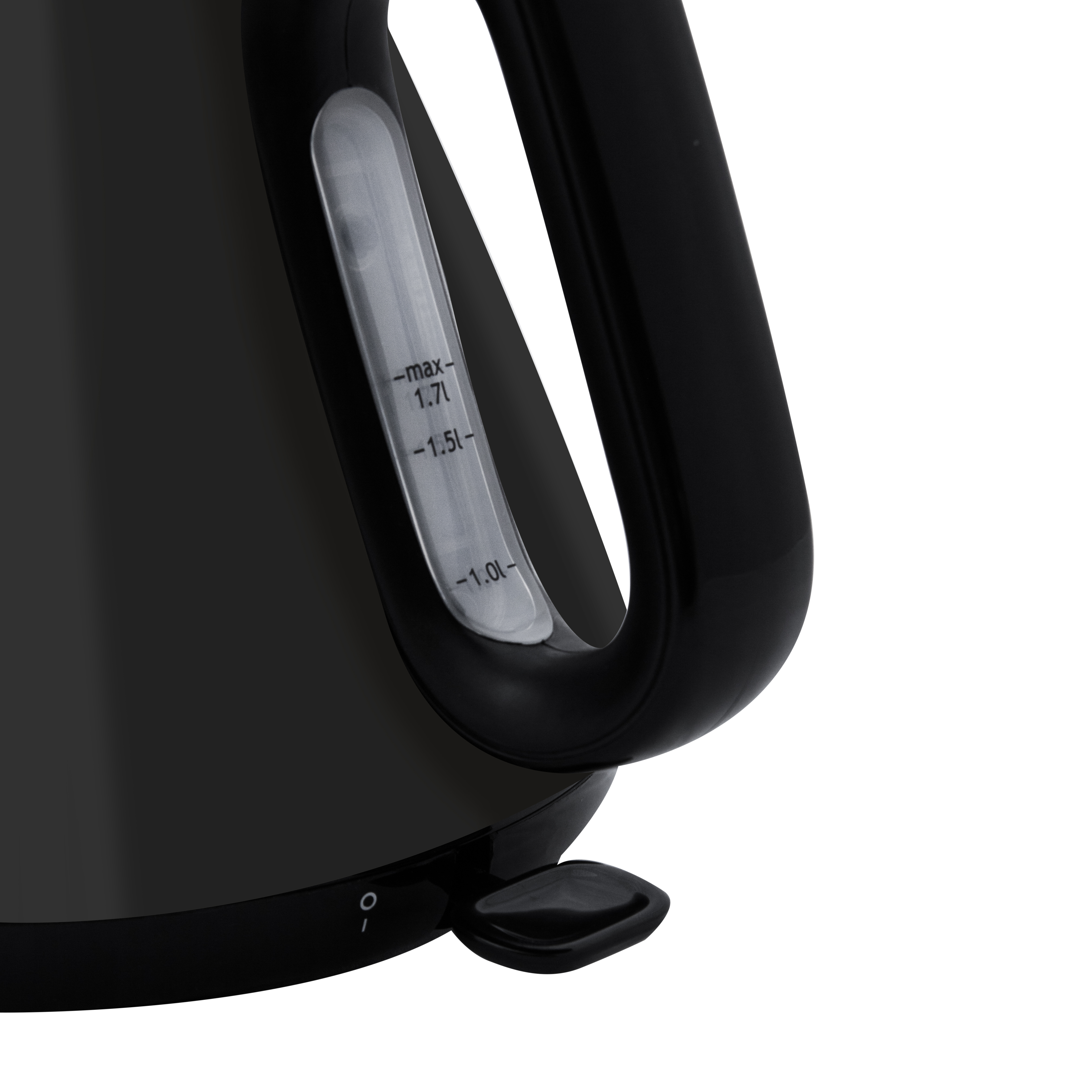 Black kettle with water level indicator and switch. Max 1.7L.