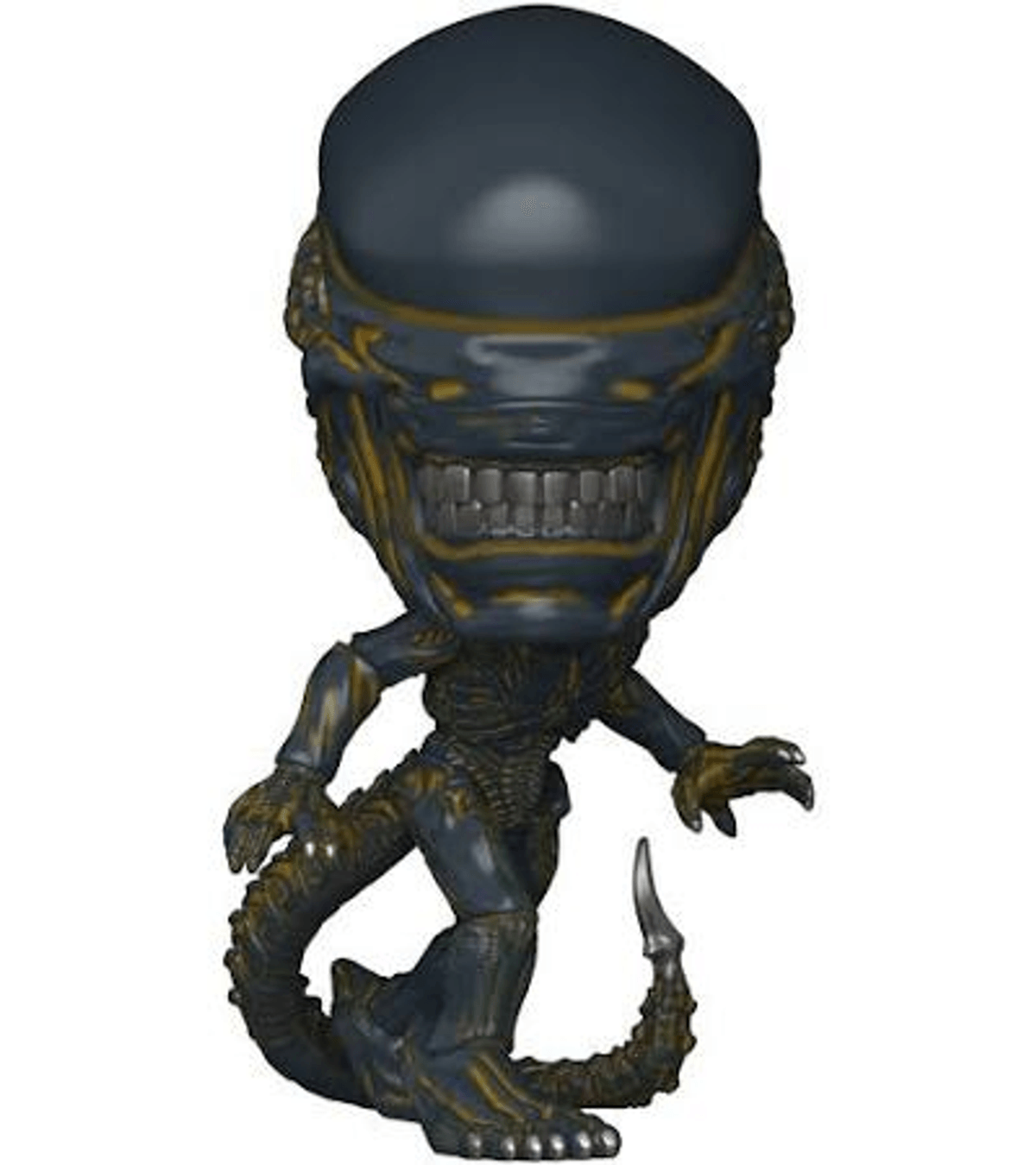 Una figura oscura con acentos amarillos, parecida a un alien.