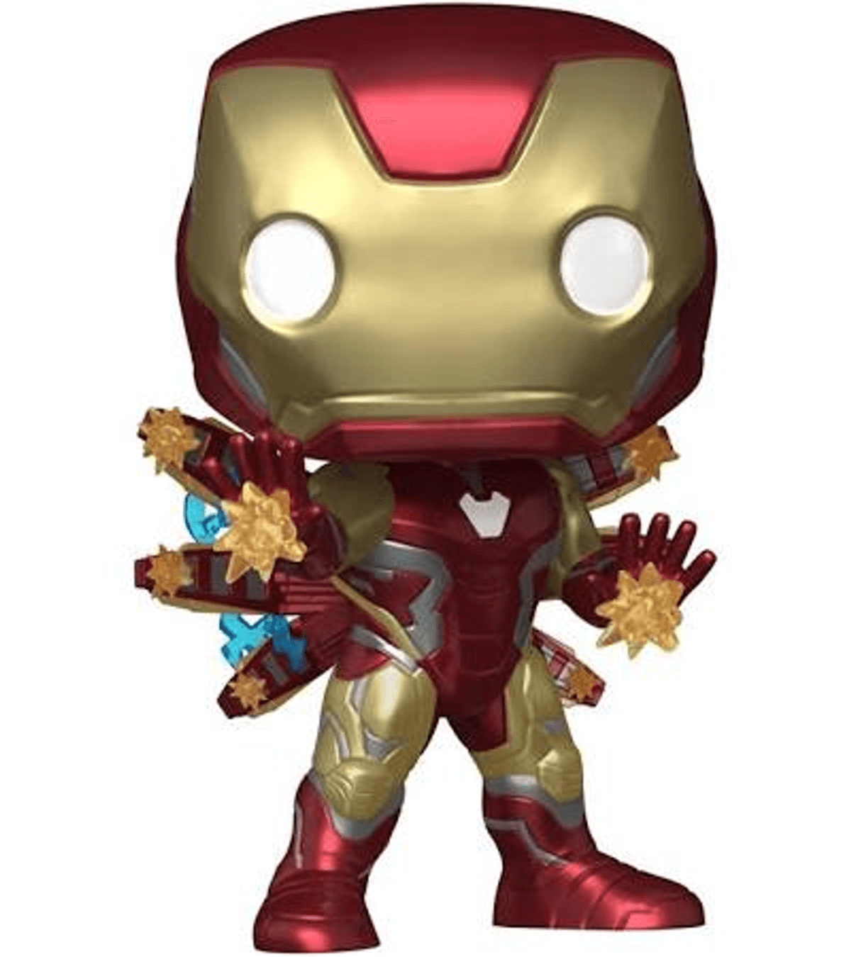 Iron Man Funko Pop Figur in Rot und Gold, mit vielen kleinen goldenen Sternen an Händen und Rücken.