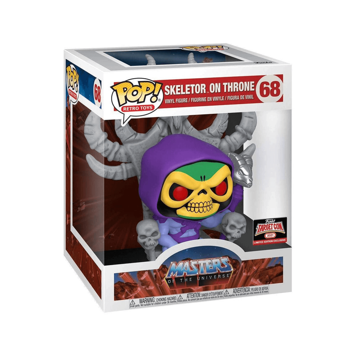 Figura de vinilo de Skeletor en el trono en caja, Masters of the Universe.