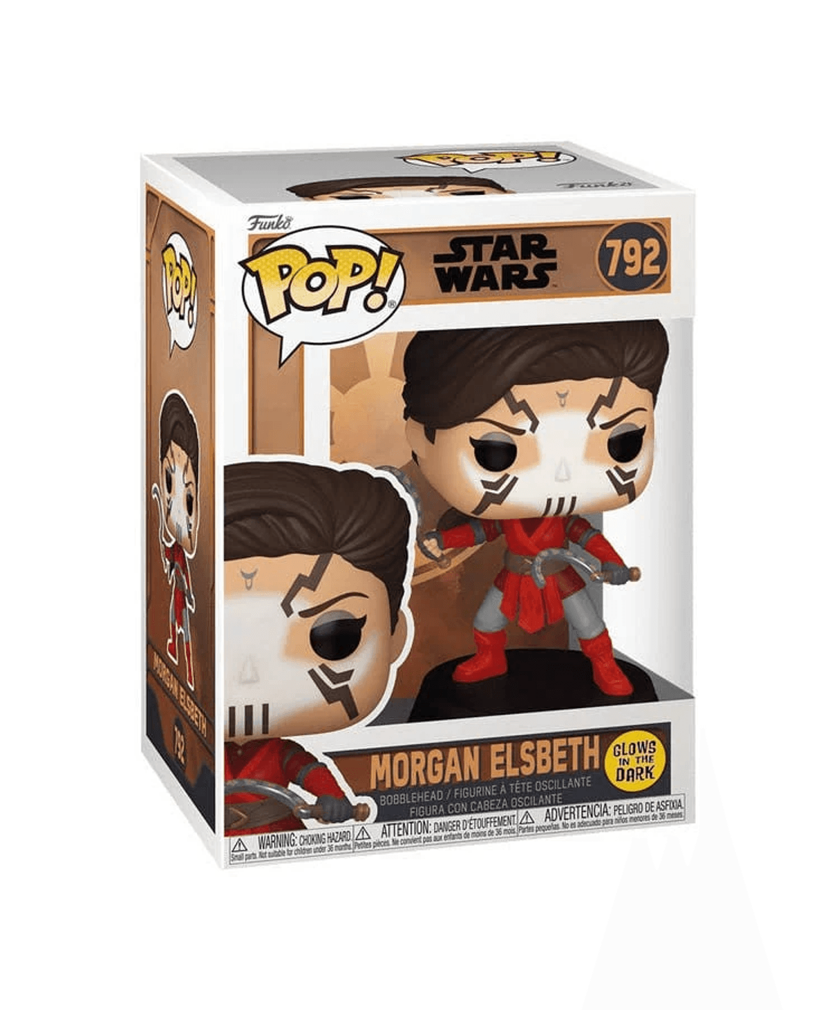 Figura Funko Pop! de Morgan Elsbeth de Star Wars en caja que brilla en la oscuridad.