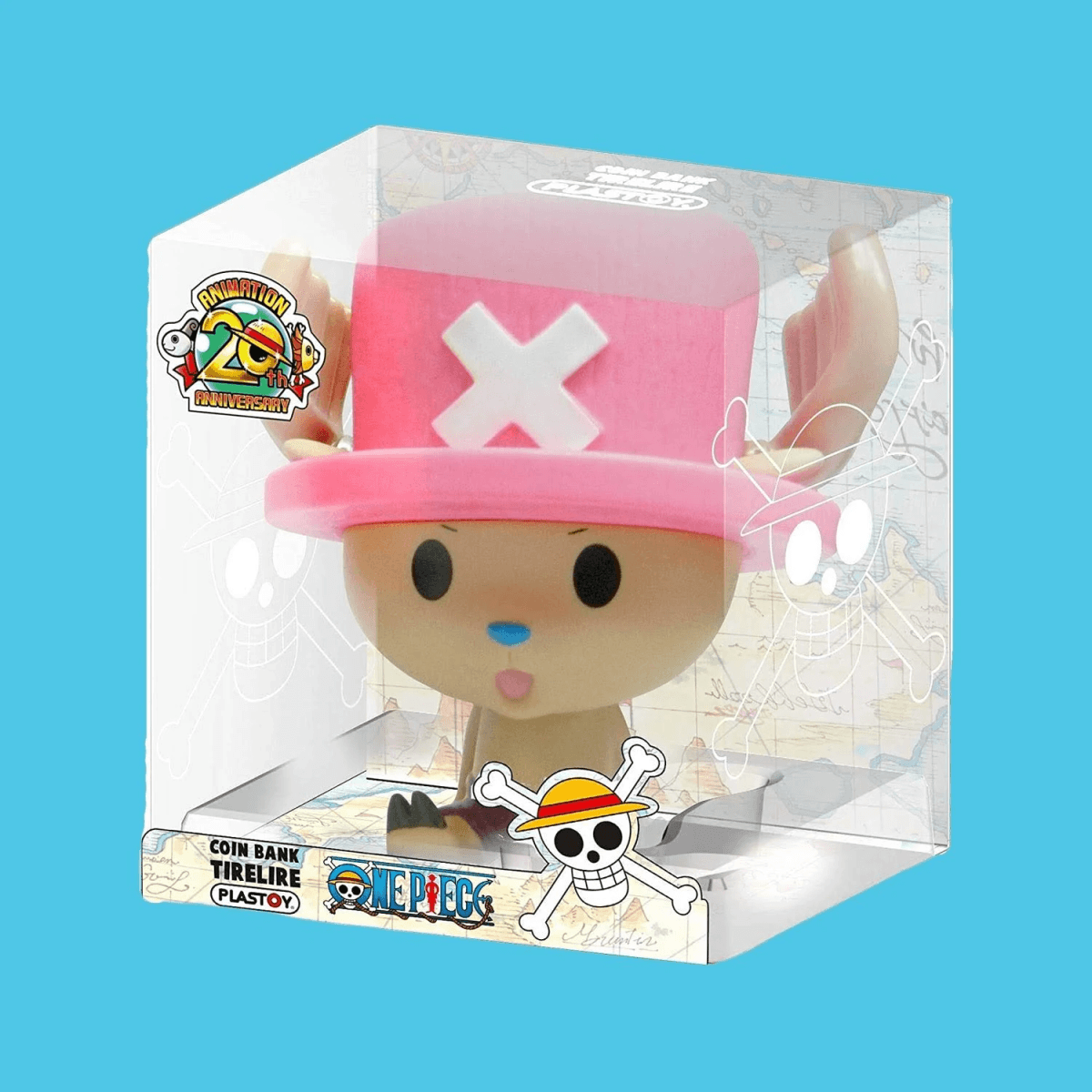 Una figura rosa de Tonie con una cruz blanca en el sombrero, dentro de un embalaje transparente.