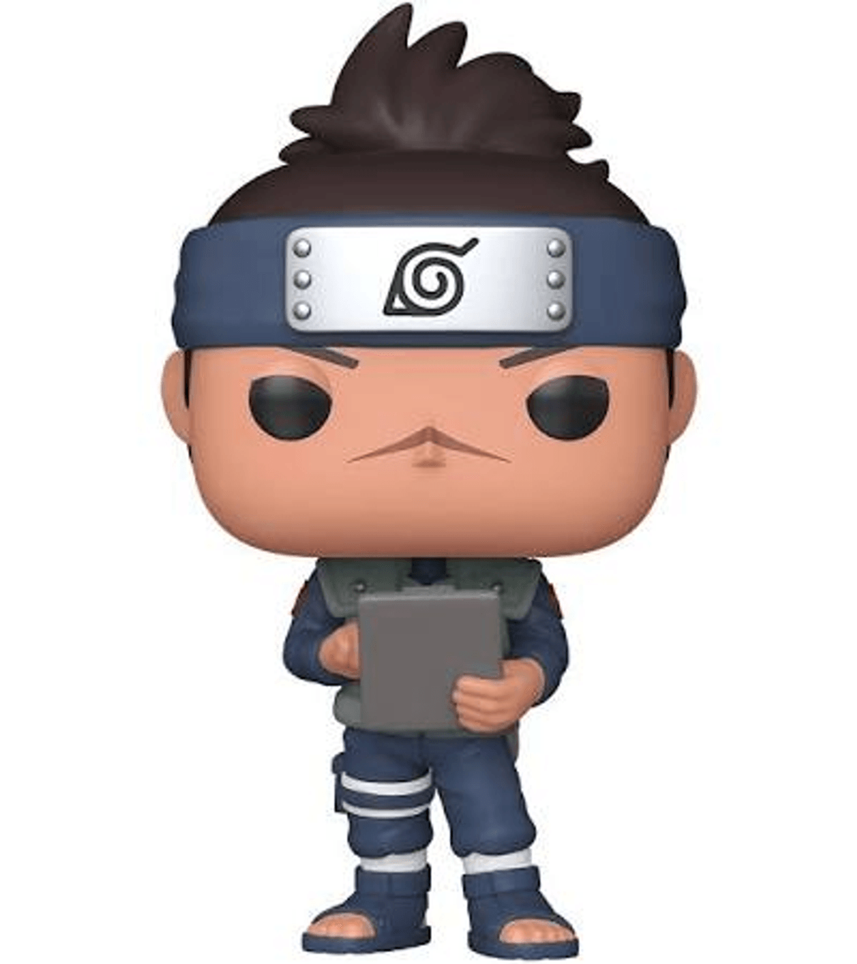 Figura Funko Pop de un joven con cinta azul, pelo oscuro y uniforme, sosteniendo una tableta.