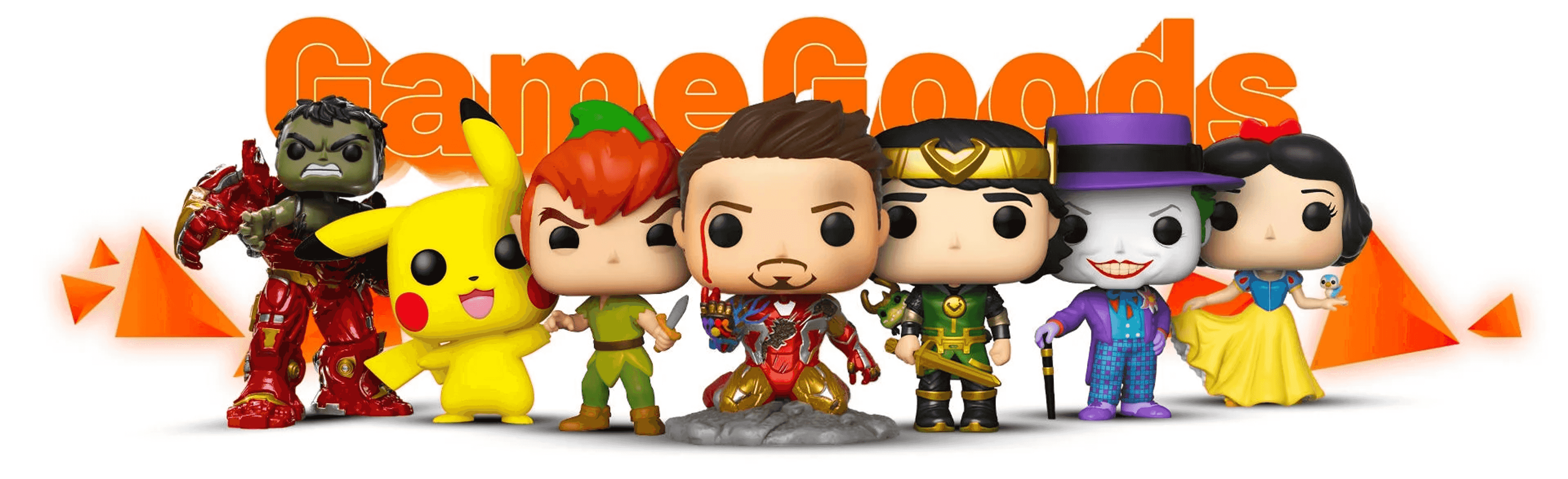 Action figure Funko Pop di Iron Man, Pikachu, Peter Pan, Tony Stark, Loki, Joker e Biancaneve.