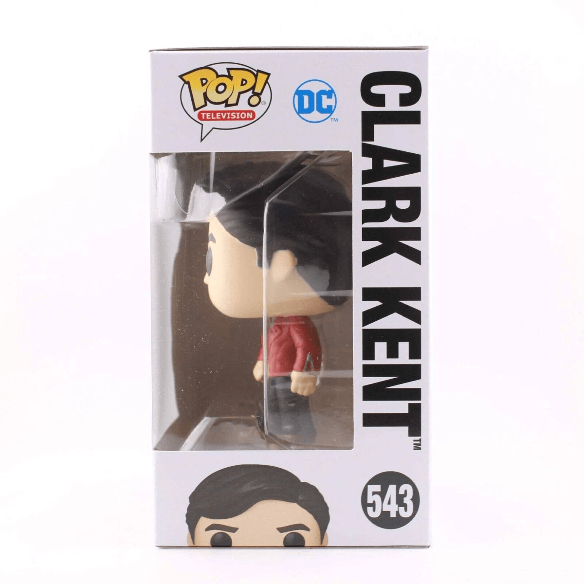 Figura Funko Pop de Clark Kent en caja, con logos DC y Pop TV.