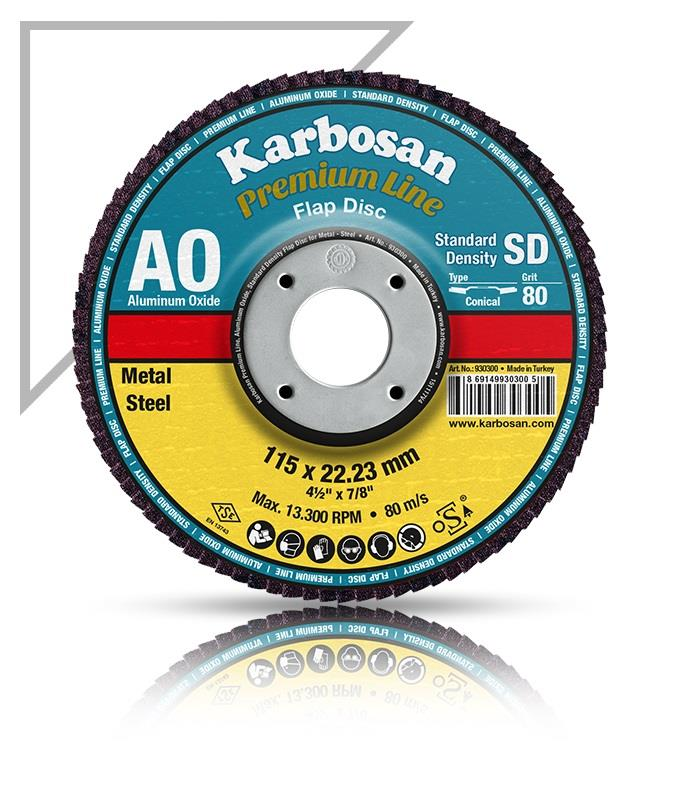 Karbosan Premium Line AO Flap Disk Metal/Çelik için, 115x22.23mm, 80 Kum.