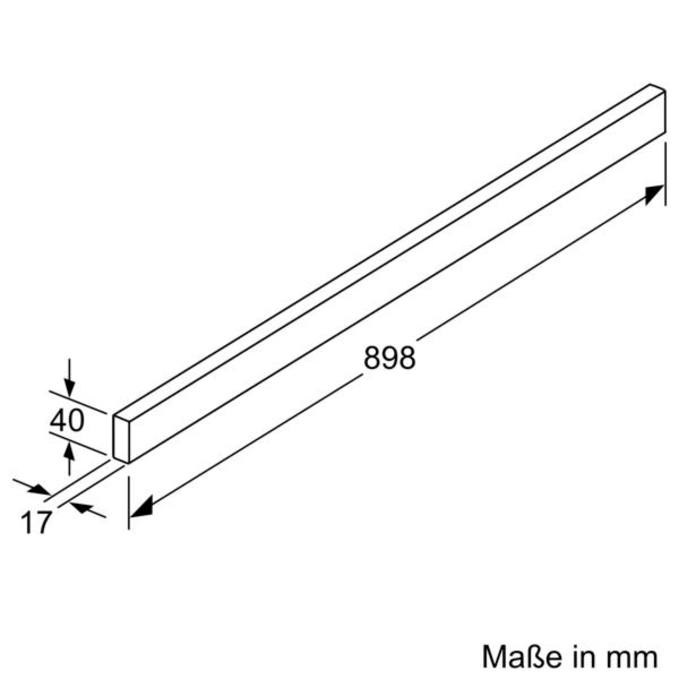 Eine lange, rechteckige Stange mit Maßen 898 mm, 40 mm und 17 mm.