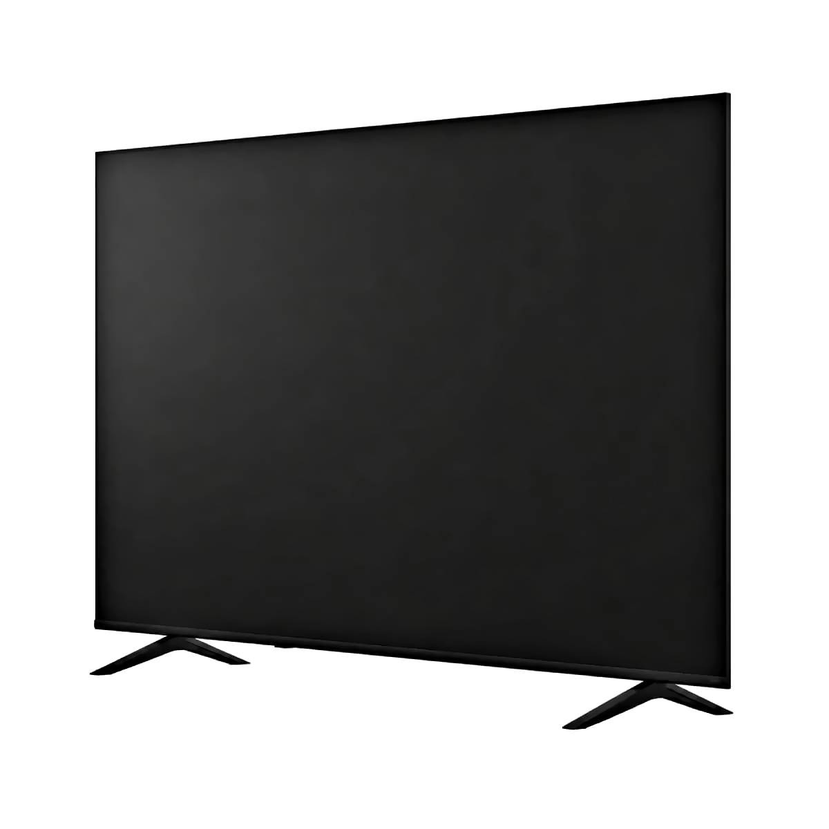 Un televisor negro de diseño fino con dos patas en forma de V.