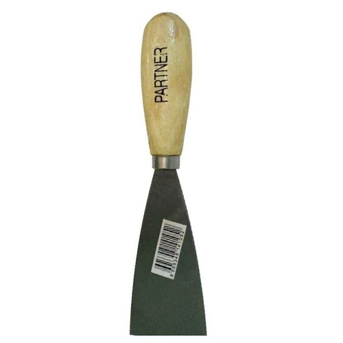 PARTNER yazılı, ahşap saplı metal macun spatulası.