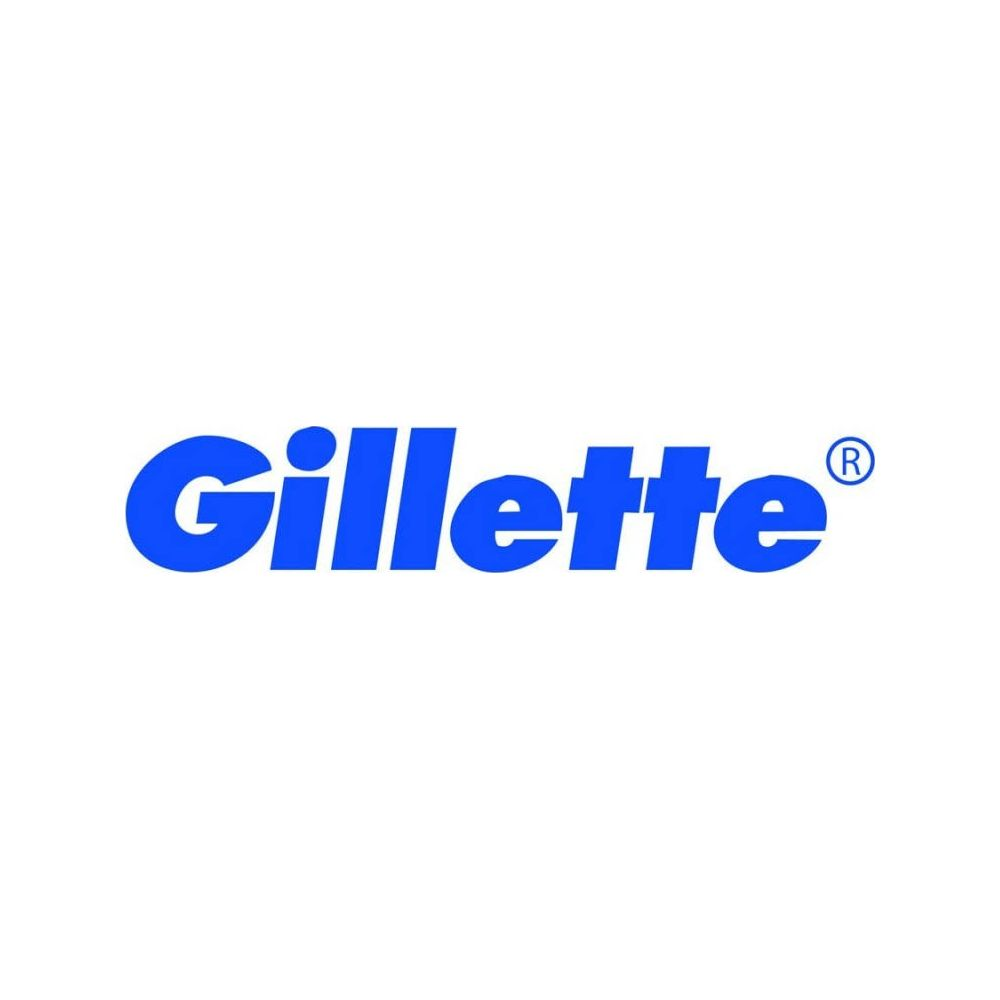 Il logo blu Gillette su sfondo bianco.
