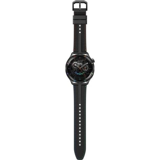 Un reloj inteligente negro con correa negra y esfera digital.