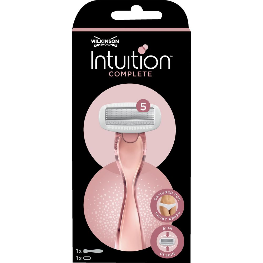 Un rasoio da donna Wilkinson Sword Intuition rosa con 5 lame e testina di ricambio.