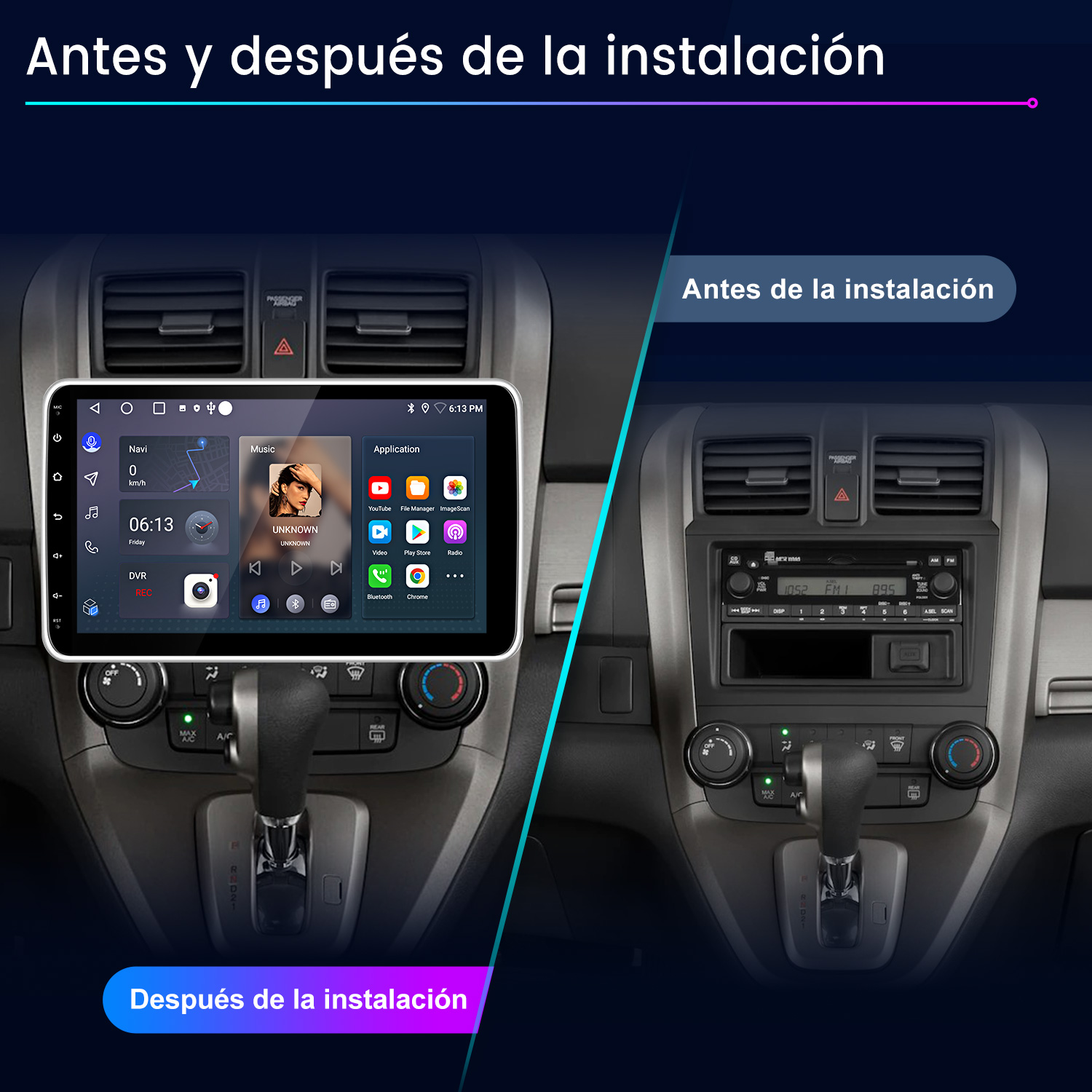 Comparación salpicadero coche: antes y después instalar pantalla.