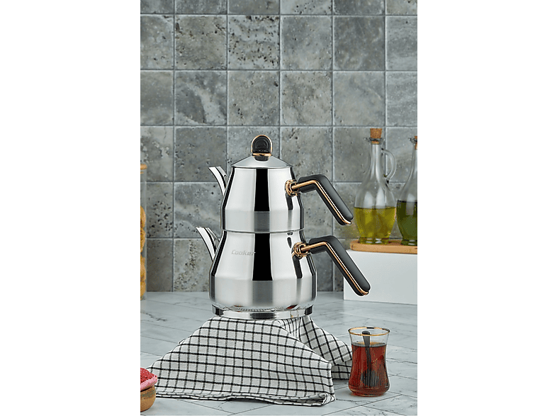 COOKER Everest 18/10 Paslanmaz Çelik Orta Boy 0,75 L Demlik 1,75 L Alt Hazne Çaydanlık