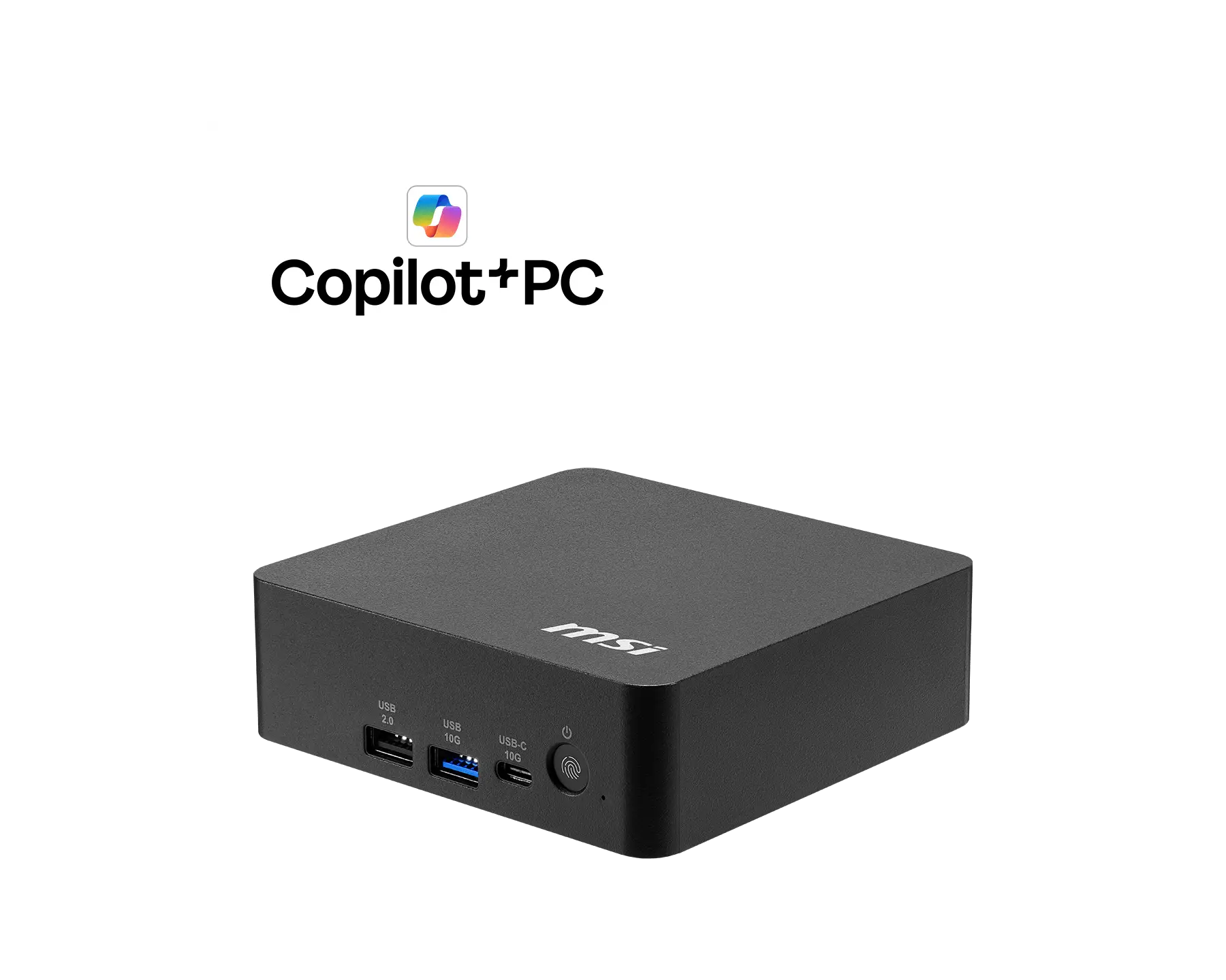 Mini PC nero con logo MSI e testo Copilot+PC in alto.
