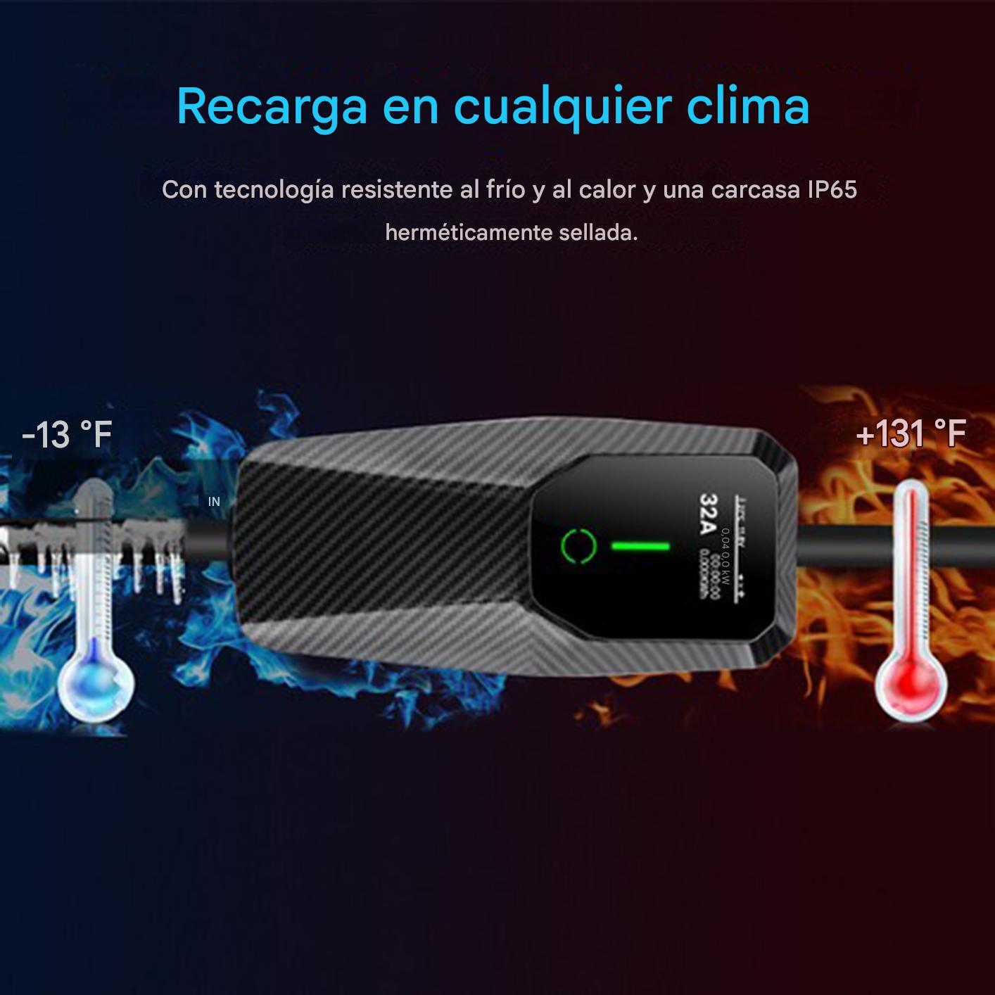 Dispositivo con protección frío/calor, muestra -13°F y +131°F.