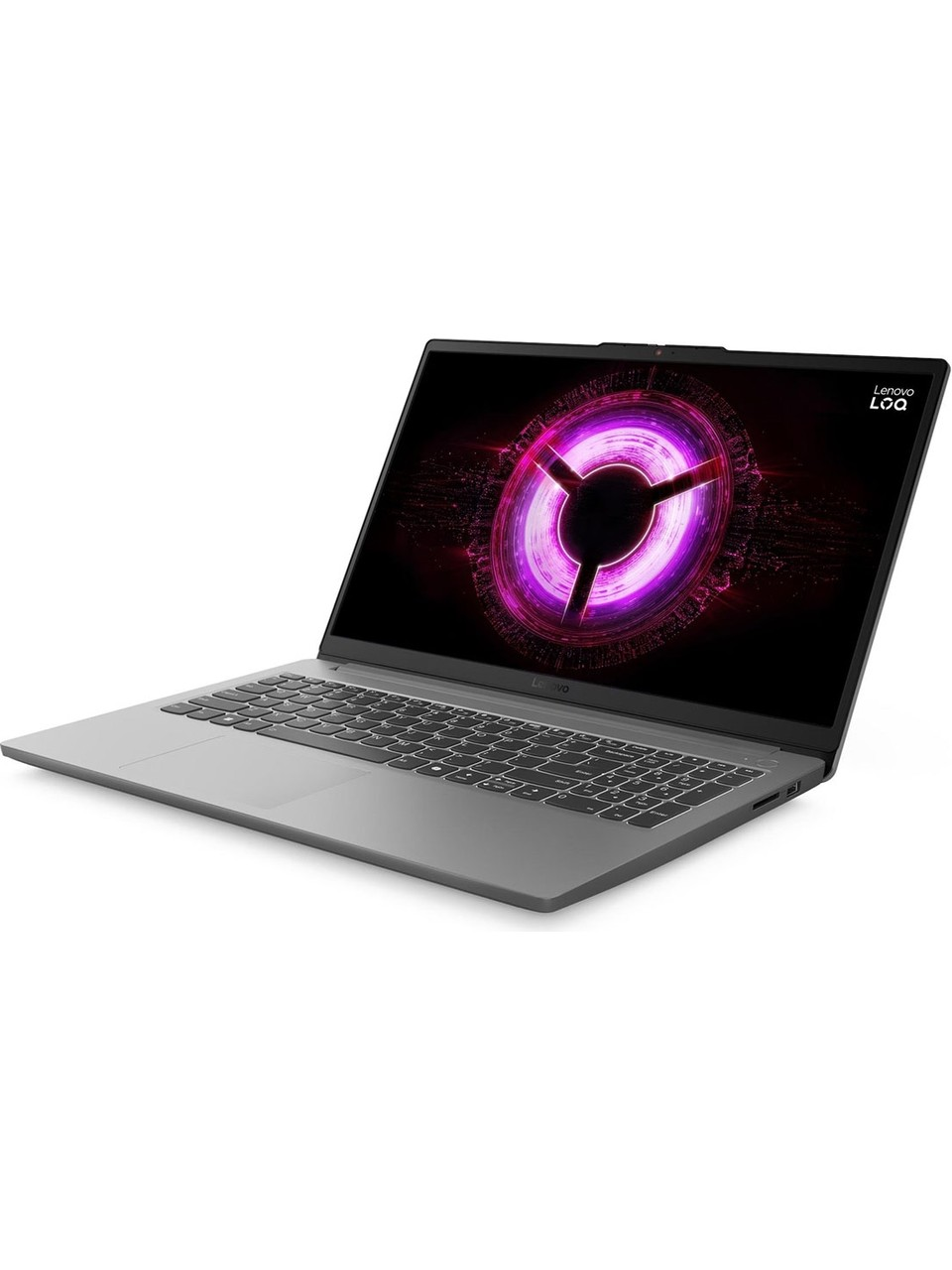 Ekranında renkli, dairesel grafik bulunan gri bir Lenovo dizüstü bilgisayar.