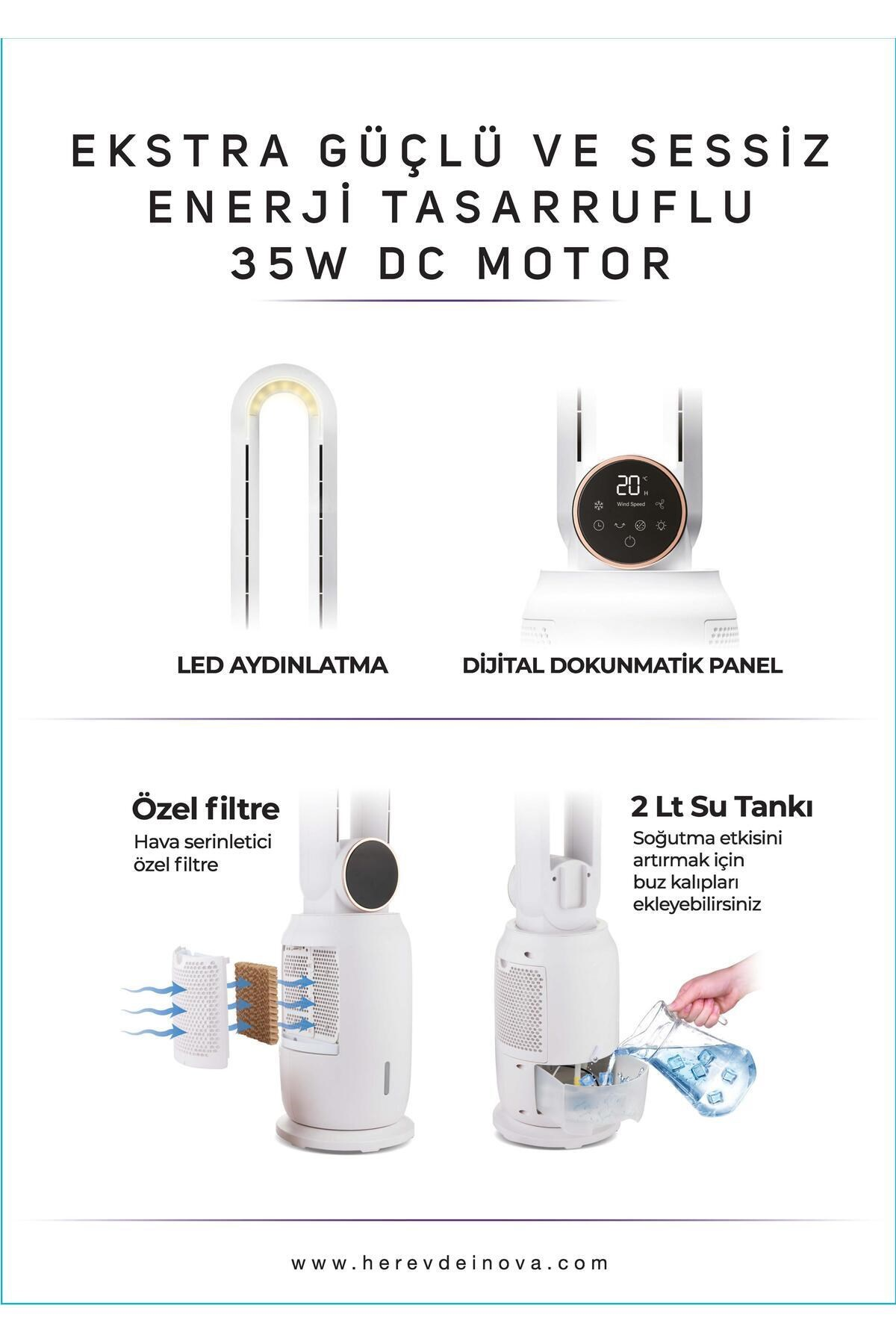 LED aydınlatmalı, dokunmatik ekranlı ve 2 litrelik su tanklı soğutucu.