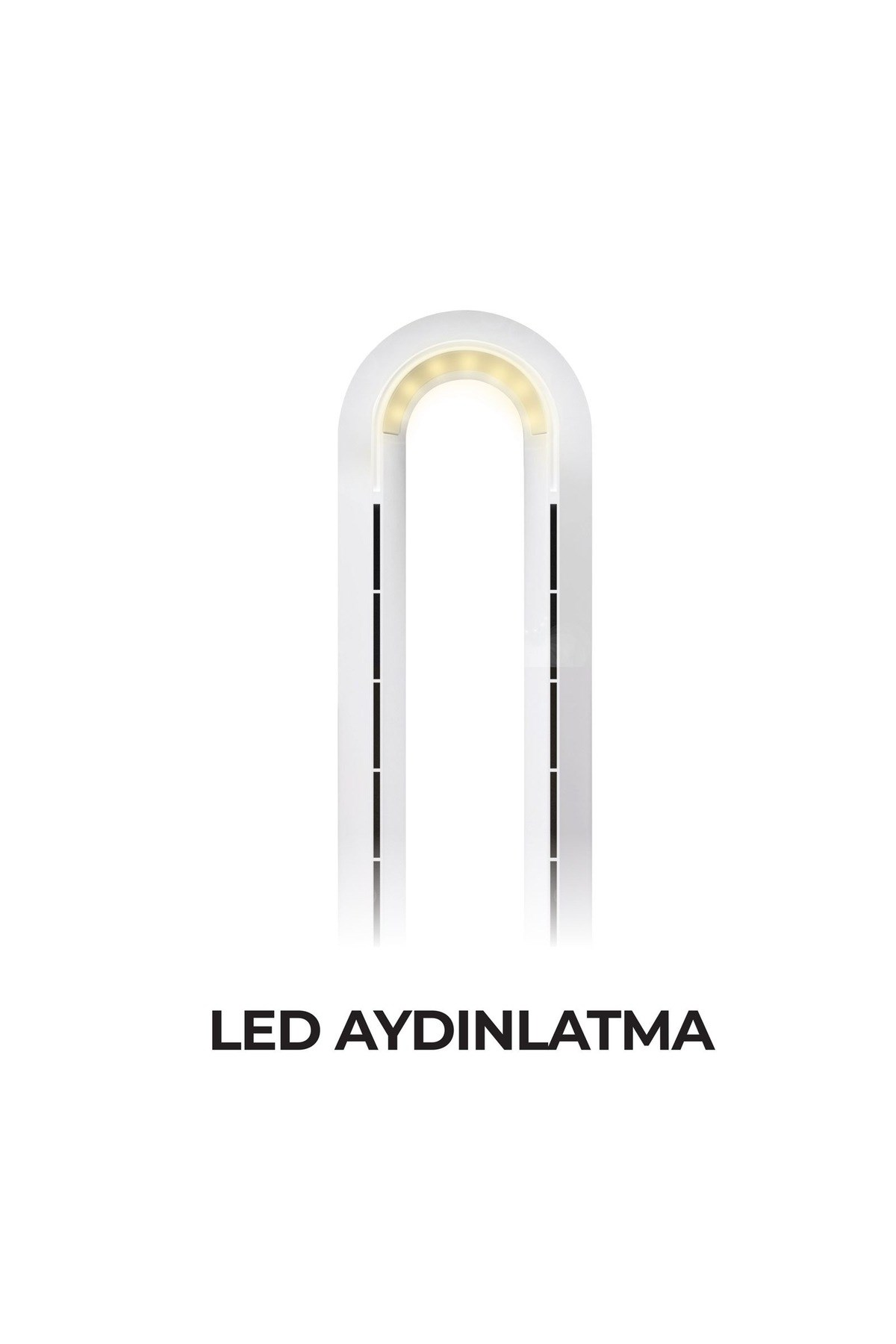 İçinde ışıklar bulunan beyaz, kemerli LED aydınlatma.